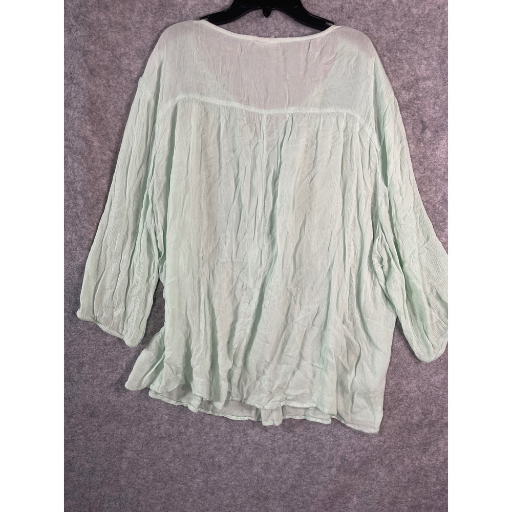 St Johns Bay Mint Green Embroidered Peasant Blouse Tassel Tie Top Womens 2X - Picture 8 of 8